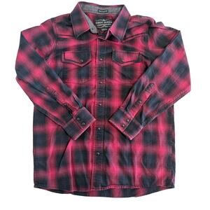 Boys Cody James Snap Shirt XL Red Black Plaid Western Long Sleeve 14-16